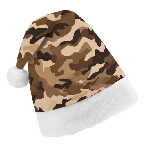 JKLPOMN Weihnachtsmütze für Kinder, weiche und bequeme Weihnachtsmütze, brauner Camouflage-Druck, niedlich, verdickt, geeignet für Erwachsene, Männer, Frauen, Weihnachtsfeier, Neujahrsparty-Zubehör von JKLPOMN