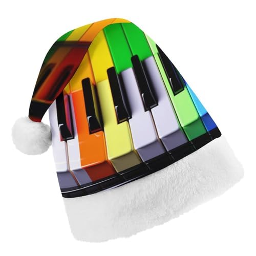 JKLPOMN Weihnachtsmütze für Kinder, weiche und bequeme Weihnachtsmütze, bunte Klaviermusik, Regenbogen-Druck, niedlich, verdickt, Weihnachtsmannmütze, geeignet für Erwachsene, Männer, Frauen, von JKLPOMN