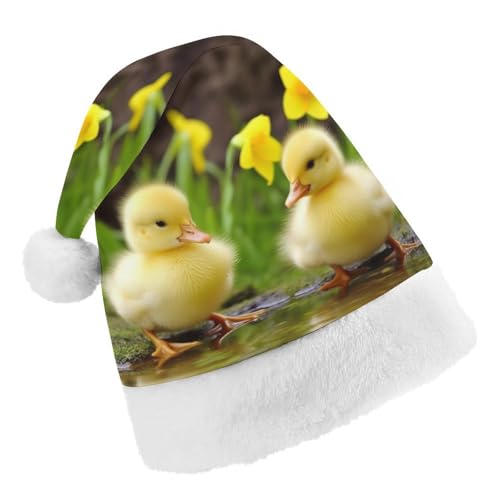 JKLPOMN Weihnachtsmütze für Kinder, weiche und bequeme Weihnachtsmütze, niedliche Baby-Enten, bedruckt, niedlich, verdickt, Weihnachtsmannmütze, geeignet für Erwachsene, Männer, Frauen, von JKLPOMN