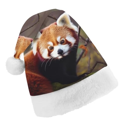 JKLPOMN Weihnachtsmütze für Kinder, weiche und bequeme Weihnachtsmütze, roter Panda-Druck, niedlich, verdickt, geeignet für Erwachsene, Männer, Frauen, Weihnachtsfeier, Neujahrsparty-Zubehör und von JKLPOMN