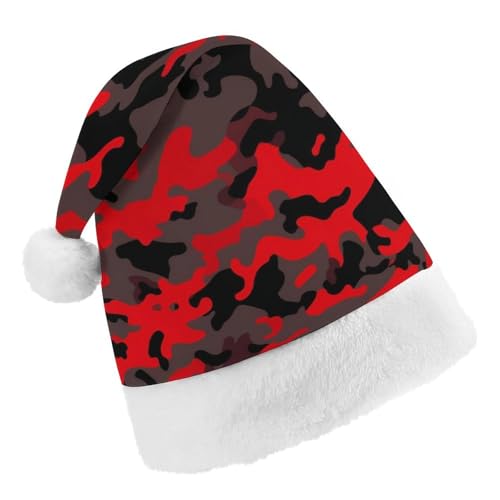 JKLPOMN Weihnachtsmütze für Kinder, weiche und bequeme Weihnachtsmütze, rotes Camouflage-Druck, niedlich, verdickt, geeignet für Erwachsene, Männer, Frauen, Weihnachtsfeier, Neujahrsparty-Zubehör und von JKLPOMN