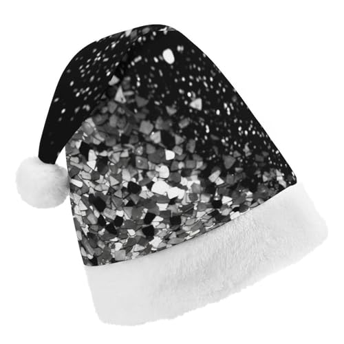 JKLPOMN Weihnachtsmütze für Kinder, weiche und bequeme Weihnachtsmütze, schwarz-weiß, glitzernd, niedlich, verdickt, geeignet für Erwachsene, Männer, Frauen, Weihnachtsfeier, Neujahrsparty-Zubehör und von JKLPOMN