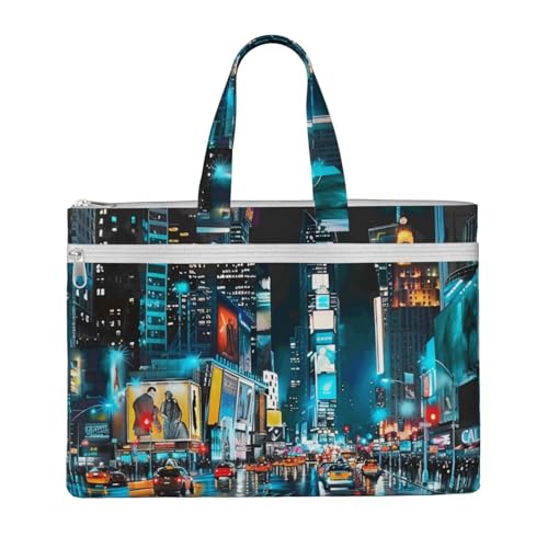 Bedruckte Dokumententasche mit New York Gemälden, Lehrer, Leinen, für Arbeit, lässige Handtasche für Büro, Schule, Reisen, Strand von JKLQWC