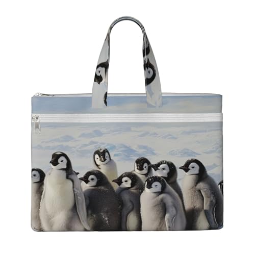 Dokumententasche für Lehrer, Motiv: junge Pinguine mit Schnee, für die Arbeit, lässige Handtasche für Büro, Schule, Reisen, Strand von JKLQWC