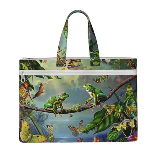 Dokumententasche mit Aufschrift "Many Frogs Sing on The Branches Summer Butterflies Printed Document Bag Teacher Canvas File Tote Bag Pouch for Work, Casual Handbag for Office School Travel Beach von JKLQWC