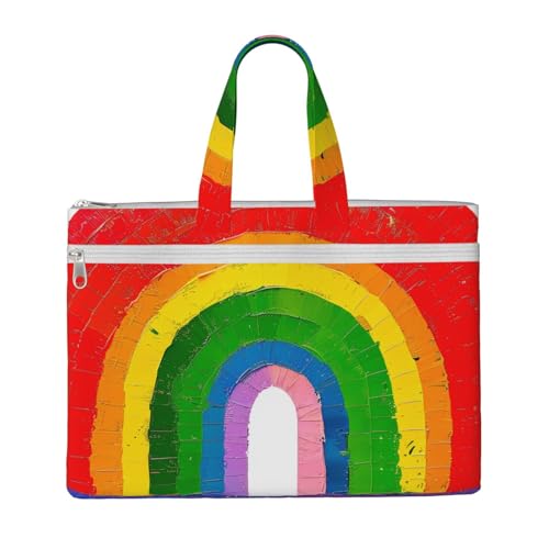 Dokumententasche mit Regenbogen-Druck, für Lehrer, Leinen, für Arbeit, Freizeit, für Büro, Schule, Reisen, Strand von JKLQWC