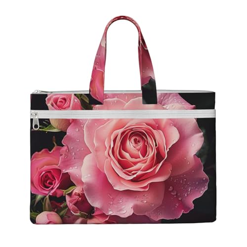 Dokumententasche mit Rosen-Druck, Lehrer, Leinen, für Arbeit, lässige Handtasche für Büro, Schule, Reisen, Strand von JKLQWC