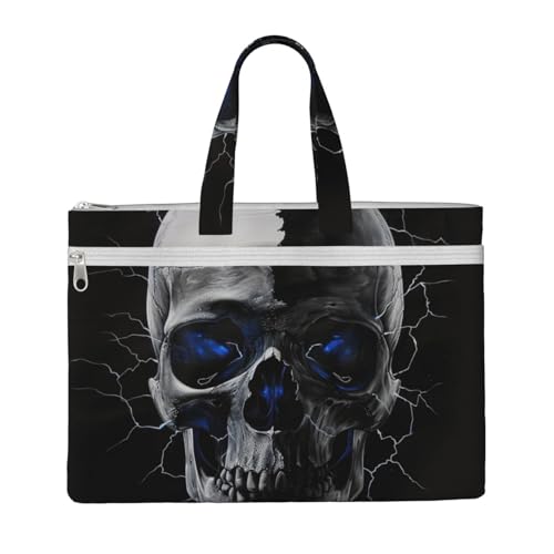 Dokumententasche mit Totenkopf-Motiv, für Lehrer, Leinen, für Arbeit, lässige Handtasche für Büro, Schule, Reisen, Strand von JKLQWC