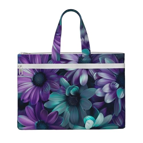 Dokumententasche mit blaugrünen Blumen, Lehrer, Leinen, für Arbeit, lässige Handtasche für Büro, Schule, Reisen, Strand von JKLQWC