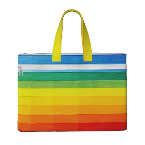 Dokumententasche mit bunten Regenbogenstreifen, bedruckt, für Lehrer, aus Segeltuch, für Arbeit, lässige Handtasche für Büro, Schule, Reisen, Strand von JKLQWC