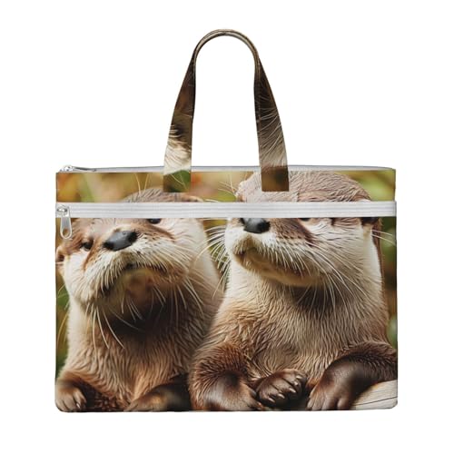 Niedliche Otter bedruckte Dokumententasche für Lehrer, Leinen, für Arbeit, lässige Handtasche für Büro, Schule, Reisen, Strand von JKLQWC