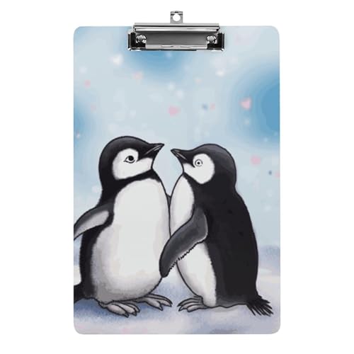 Acryl-Klemmbrett, mit Aufschrift "I Love Penguins", A4-Klemmbretter, niedliches Klemmbrett, leichtes Klemmbrett, Bürobrett-Clip mit niedrigem Profil-Clip von JKLQWH