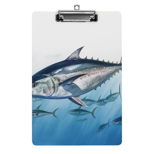 Acryl-Klemmbrett, mit Bluefin Thunnus bedrucktem A4-Klemmbrett, niedliches Klemmbrett zum Aufhängen, leichtes Klemmbrett, Bürobrett-Clip mit niedrigem Profil-Clip von JKLQWH