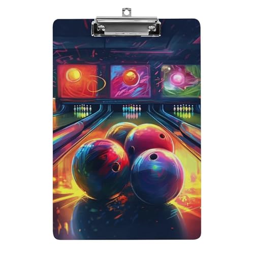 Acryl-Klemmbrett, mit Bowlingkugeln, bedrucktem A4-Klemmbrett, niedliches Klemmbrett, leichtes Klemmbrett, Bürobrett-Clip mit niedrigem Profil-Clip von JKLQWH