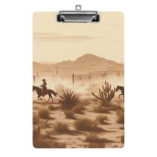 Acryl-Klemmbrett, mit West Desert Cowboys reiten, bedrucktes A4-Klemmbrett, niedliches Klemmbrett, leichtes Klemmbrett, Bürobrett-Clip mit niedrigem Profil-Clip von JKLQWH