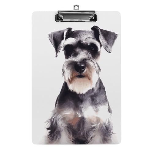 Acryl-Klemmbrett, mit gut verhaltenem Schnauzer bedrucktem A4-Klemmbrett, niedliches Klemmbrett zum Aufhängen, leichtes Klemmbrett, Bürobrett-Clip mit niedrigem Profil-Clip von JKLQWH