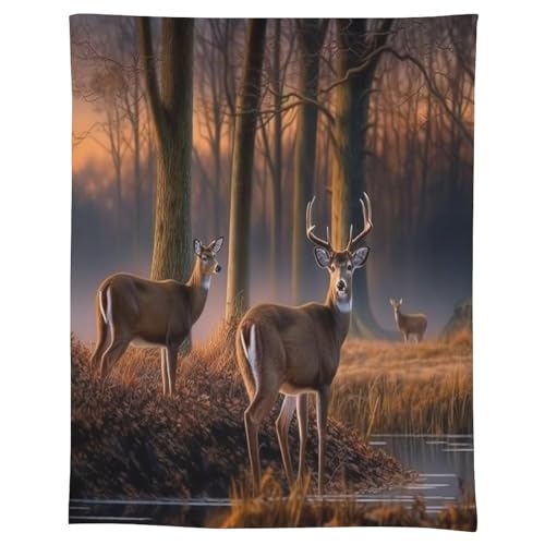 JKLQWH Rechteckige Tischdecke mit Natur, Wildtiere, Hirsche, auslaufsicher, knitterfrei, Leinentischdecken, Tischdecken für Esszimmer, dekorative Stofftischdecke, waschbar, von JKLQWH