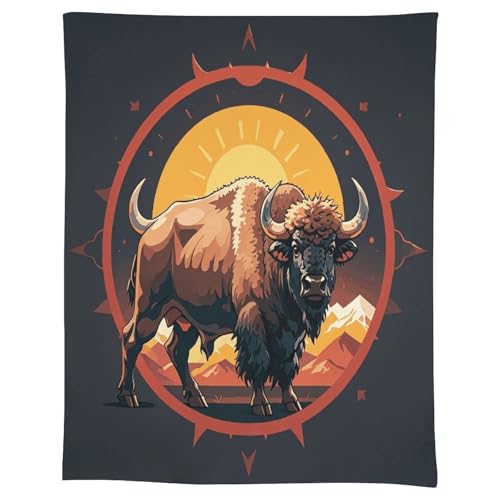 JKLQWH Rechteckige Tischdecke mit wilden amerikanischen Bison-Gebirgen, auslaufsicher, knitterfrei, Leinentischdecken für Esszimmer, dekorative Stofftischdecke, waschbar, Bauernhaus-Stoff-Tischdecken von JKLQWH