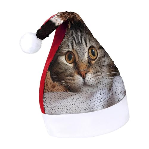 JKLQWH Weihnachtsmütze mit Pailletten, mit Katze unter der Decke, lustige Weihnachtsmütze, Weihnachtsgeschenk, für Damen und Herren, Anzug für Familie, Weihnachten, Silvester, Festival, Party, Kostüm von JKLQWH