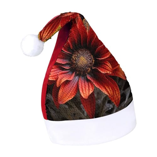 JKLQWH Weihnachtsmütze mit Pailletten, mit roter Sonnenblume, lustige Weihnachtsmütze, Weihnachtsgeschenke für Damen und Herren, Anzug für Familie, Weihnachten, Silvester, Festival, Party, Kostüm von JKLQWH