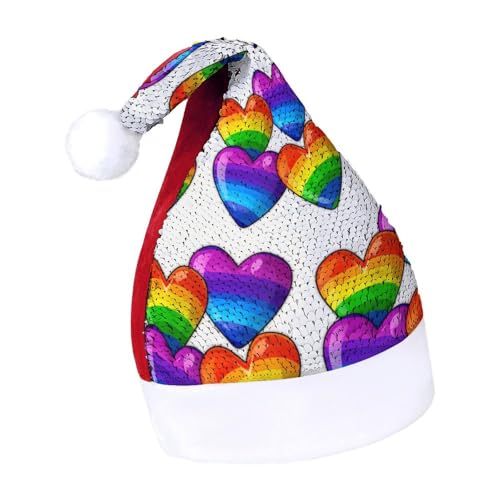 Weihnachtsmütze mit Pailletten, mit Regenbogen-farbigen Gay-Pride-Herzen, lustige Weihnachtsmütze, Weihnachtsgeschenke für Damen und Herren, Anzug für Familie, Weihnachten, Silvester, Festival, Party, von JKLQWH