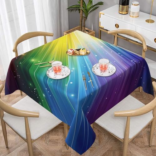 JKSEEPYN Quadratische Tischdecke mit Regenbogenstreifen, bedruckt, 137 x 137 cm, wasserdicht, waschbar, Stoff-Tischdecke für Esszimmer, Buffet, Camping, Party, Outdoor, Picknick von JKSEEPYN