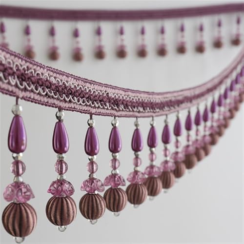 1 Yard Vorhangbesatz aus Kristallperlen, europäischer Luxus-Vorhangsaum-Quastenanhänger, Vorhangkopf-Unterkantendekoration(Purple) von JKUHA