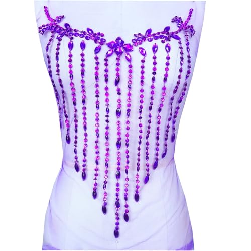 16,5 * 11,4 Zoll/42 * 29cm Handgemachte Perlenapplikation, Paillettennetz DIY Hochzeitskleid Dekoration, Strass Applikation Accessoires(Purple) von JKUHA