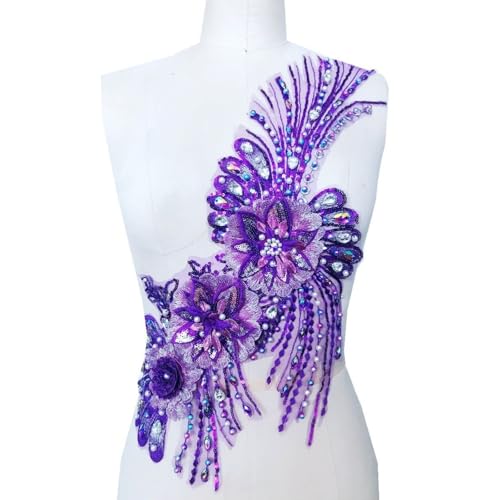 50 * 25cm/19,7 * 9,8 zoll 3D Perlen Applikation Patch, Spitzen Blumen Accessoires, Kleidung Blumen Patch Dekoration(Purple) von JKUHA