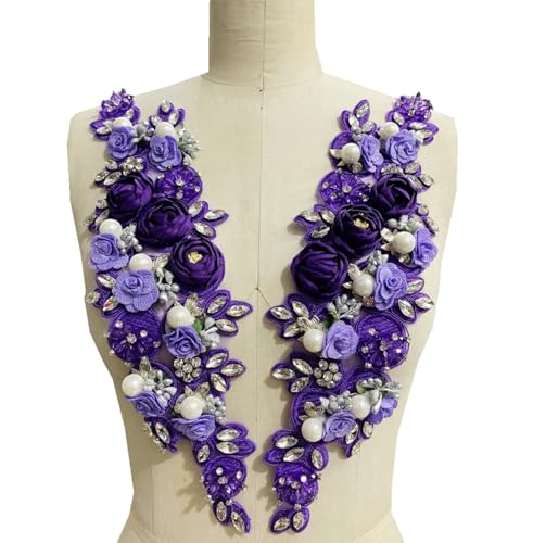 Applikationen mit Perlenaufnähern, handgenähte dreidimensionale Spitzen- und Blumenaccessoires, mehrfarbige Perlen-Diamant-Aufnäher(Purple) von JKUHA