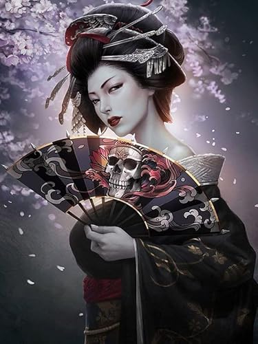 JLANEZI 5D Diamond Painting Japanische Samurai Geisha Kreuzstich Diamant Mosaik Kirschblüten Wanddekoration Home Art,G,50x65cm von JLANEZI