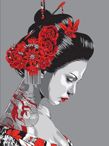 JLANEZI 5D Full Drill Diamond Painting Japanische Diamantkunst Samurai Geisha Landschaft Kreuzstich-Stickerei-Kit Mosaikbild-Dekor,30x40cm von JLANEZI