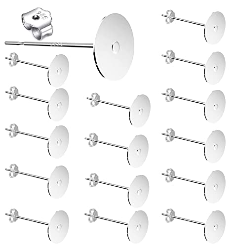 Ohrstecker aus 925er-Sterlingsilber, flache Ohrstecker, hypoallergen, blanko, Ohrringnadeln mit Beschichtung, 925er-Sterlingsilber, Ohrring-Verschlüsse für Schmuckherstellung, 8 mm, 25 Paar von JLGKNEE