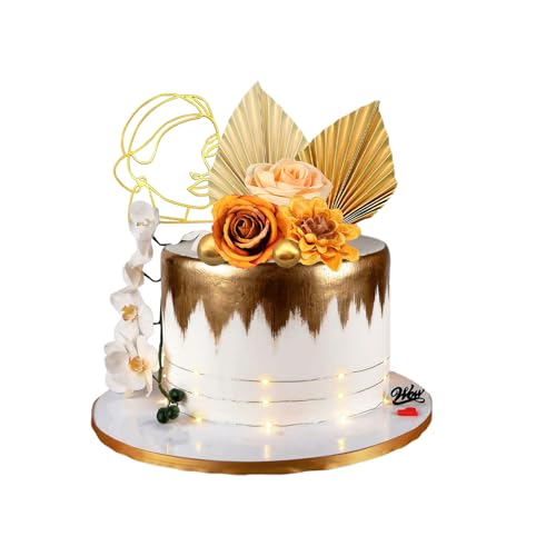 10-pcs Boho Gold Geburtstag Kuchen Dekoration, Kuchen Toppers Ball Gesicht Ginkgo Gold Blätter, Vintage künstliche Rose Blume, Hochzeit Braut Kuchen Dekoration Blumen, Party, Dekorative Set ﻿ von JLNGTHONG