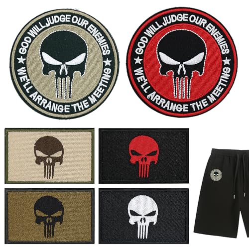 6 Stück Klett-Patches Totenkopf-Patch-Set, bestickte Aufnäher für Hüte, Rucksäcke, zum Aufbügeln für Kleidung, Hüte von JLNGTHONG