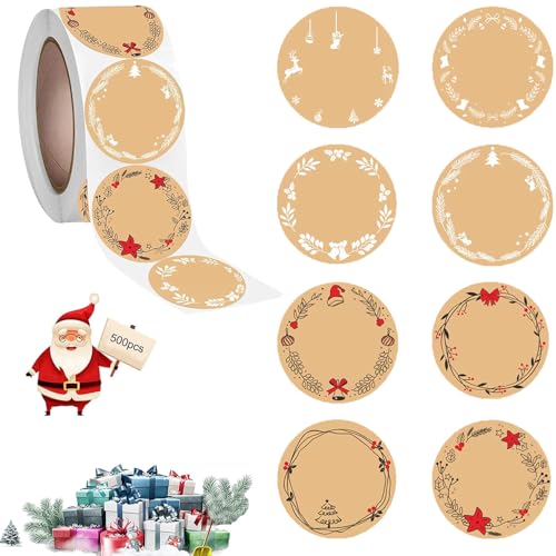 500 Stück Aufkleber Weihnachten, Sticker Weihnachten, Aufkleber Weihnachten Zum Beschriften, Weihnachtssticker Selbstklebend, Aufkleber Rolle Weihnachten, für Geschenkverpackung, Weihnachtsdekoration von JLTXKST