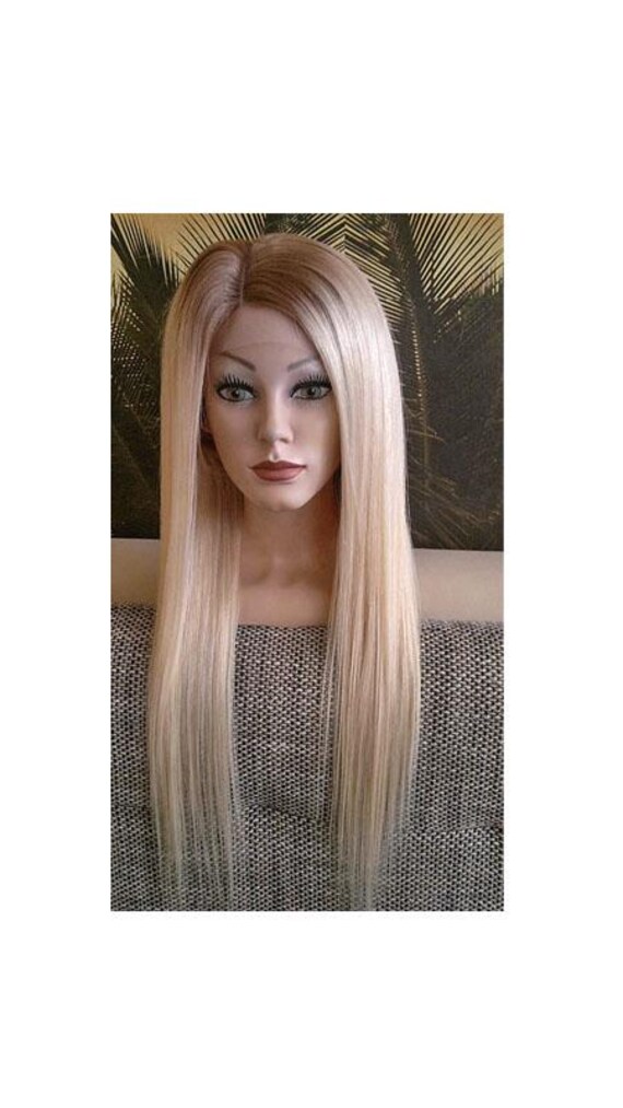 Perücke Full Lace Wig Remy Echthaar 100% Balayage Ombre Gewellt Wavy Lang Blond Hellblond Aschblond Dunkelblond Volle Spitze 360 Grad von JLWLaceWigPeruecken