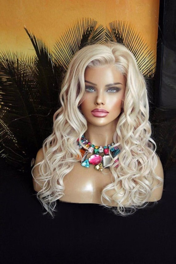 Perücke Remy Echthaar 100% Lace Wig Gewellt Gelockt Lang Langhaar Blond Hellblond Weißblond Aschblond Eisblond Platinblond 13x4 von JLWLaceWigPeruecken