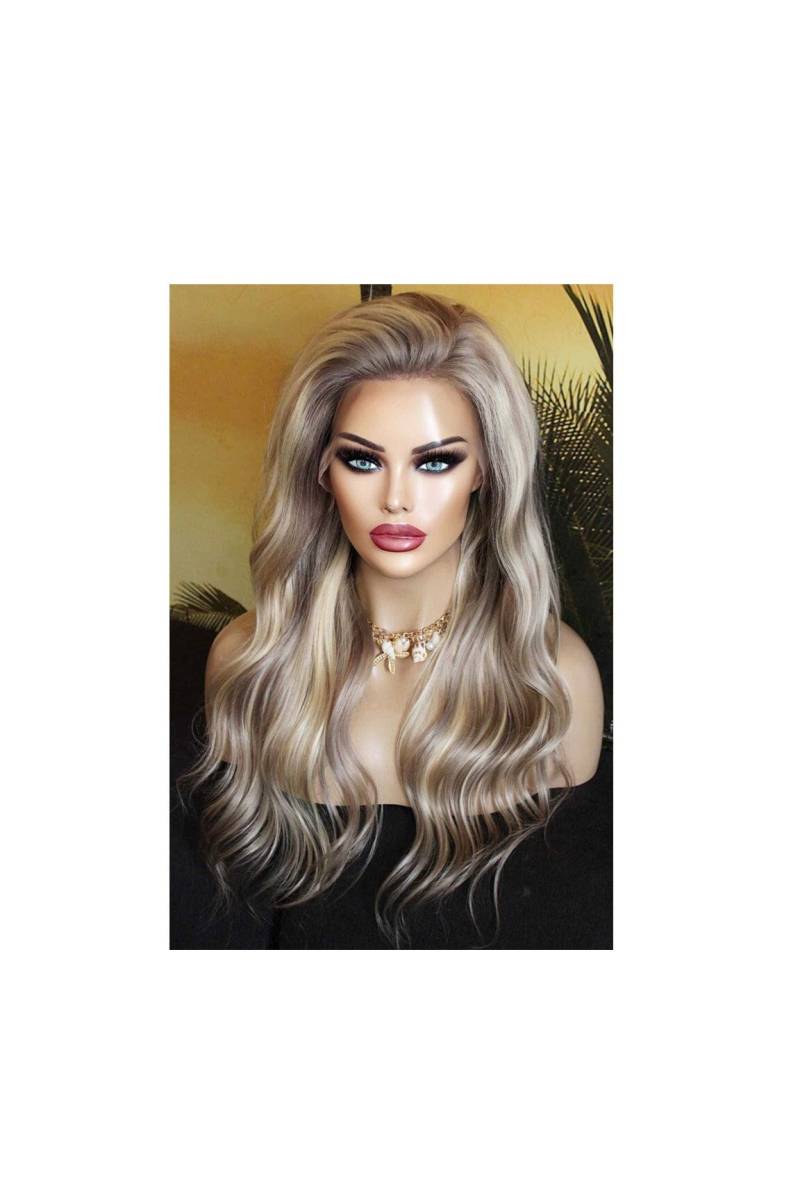 Perücke Remy Echthaar 100% Lace Wig Gewellt Lang Langhaar Blond Hellblond Aschblond Mittelblond Champanger 13x4 von JLWLaceWigPeruecken