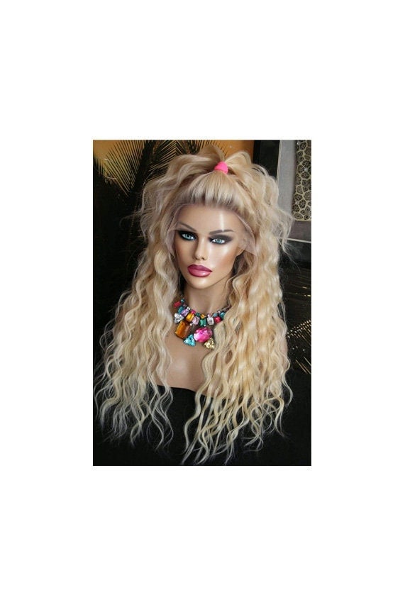 Perücke Remy Echthaar 100% Lace Wig Gewellt Wellig Wellen Lang Langhaar Blond Hellblond Goldig Goldblond Gelbblond 13x4 Netz Natürlich Drag von JLWLaceWigPeruecken