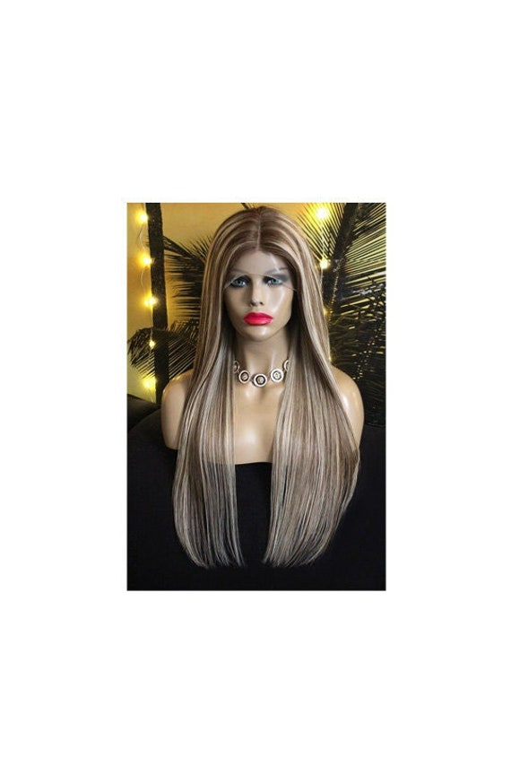 Perücke Wig Remy Echthaar Highlights Ombre Balayage Piano Glatt Lang Langhaar Blond Braun Hellblond Hellbraun Mittelblond Strähnchen von JLWLaceWigPeruecken