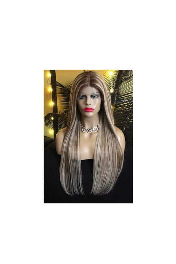 Perücke Wig Remy Echthaar Highlights Ombre Balayage Piano Glatt Lang Langhaar Blond Braun Hellblond Hellbraun Mittelblond Strähnchen von JLWLaceWigPeruecken