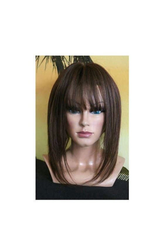 Toupet Damen Woman Toupee Topper Remy Echthaar Clip in Haarteil Pony Braun Dunkelbraun Schwarz Silk Base Top Glatt Kopfhaut Bob 150% von JLWLaceWigPeruecken