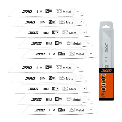 JMD 10 Stück S922BF Säbelsägeblätter Metall 150mm 14TPI BIM Sägeblatt Säbelsäge Metall, Säbelsägeblätter für Metall Schneiden & Metallrohr Kompatibel mit Bosch Dewalt Makita etc von JMD