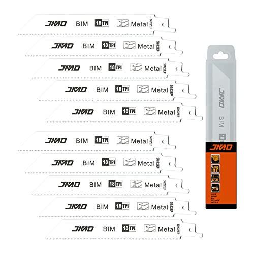 JMD 10 Stück S922EF Säbelsägeblätter Metall 150mm 18TPI BIM Sägeblatt Säbelsäge Metall, Säbelsägeblätter für Metall Schneiden & Metallrohr Kompatibel mit Bosch Dewalt Makita etc von JMD