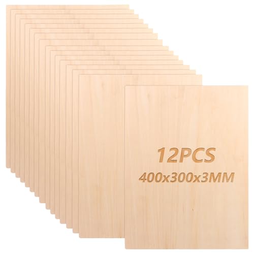 JMIATRY 12 Stück Sperrholzplatte 3mm, Lindenholz 400 * 300 * 3mm, Holzplatten zum Basteln, Holzplatte für DIY, Modell, Malen, Gravieren von JMIATRY