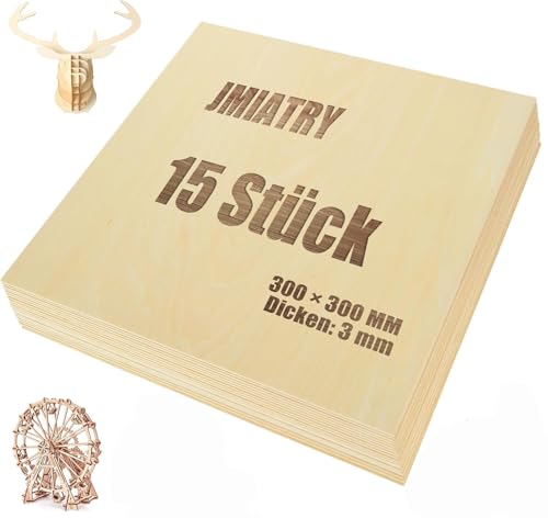 JMIATRY 15 Stück Sperrholzplatte 3mm, Lindenholz 300 * 300 * 3mm, Holzplatten zum Basteln, Holzplatte für DIY, Modell, Malen, Gravieren… von JMIATRY