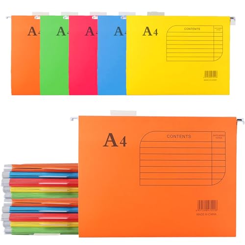 JMIATRY 25 Stk Hängemappen a4, Hängemappen a4 Pappe, Hängemappen A4 Bunt für Schublade, Büro, Schule, Haus (5 Farben) von JMIATRY