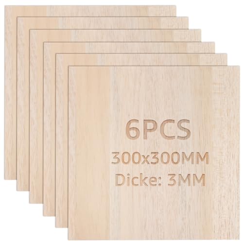 JMIATRY 6 Stück Holzplatte 3MM, Bastelholz 300x300MM, Holzplatten zum Basteln Bastelholz Platten für Gemälde, DIY Modell, Kunst und Handwerk von JMIATRY