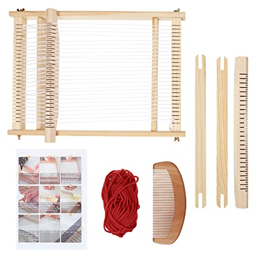 JMIATRY Weaving Loom Kit für Erwachsene und Kinder, 40x30cm, Holz Webstuhl-Set mit Einstellstange, Holzkamm, 2 Shuttles und Garn von JMIATRY